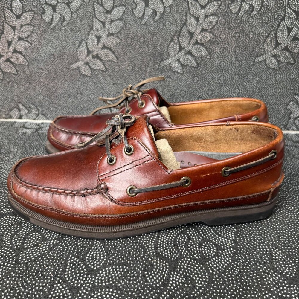 Vintage Bass Mens Leather Boat Shoes Size 9W Brown